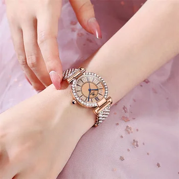OLEVS Модные Роскошные Часы для женщин, стильные Элегантные Женские наручные часы из розового золота с бриллиантами, часы Montre Femme 2024