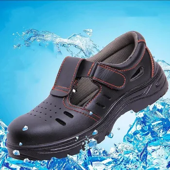 мужская модная дышащая рабочая обувь со стальным носком, безопасные сандалии из натуральной кожи, рабочие летние безопасные кроссовки, защищающие обувь