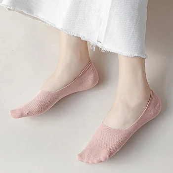 1 пара женских невидимых носков, нескользящие шоссетные носки с низкой посадкой по щиколотку, женские сетчатые хлопчатобумажные носки-лодочки, дышащие кальцетины