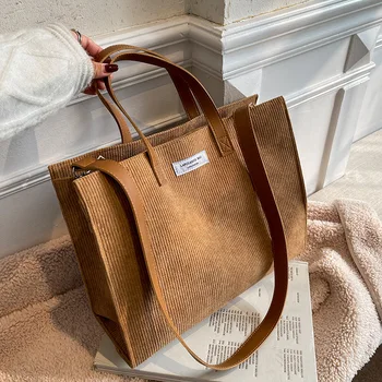 Вельветовая большая сумка женская новая, через плечо, большая вместительность, ретро дизайн, модная ручная сумка-тоут