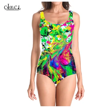 CLOOCL Красочные брызги краски, 3D принт, цельный купальник для девочек, купальный костюм без рукавов, тонкий сексуальный купальник