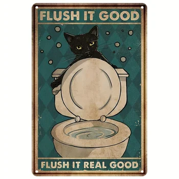 1 шт. Металлическая вывеска для заднего двора, очень хорошая Забавная жестяная вывеска с черным котом в ванной, Подарки для любителей Черного кота, Настенное искусство для ванной, вывески на ферме
