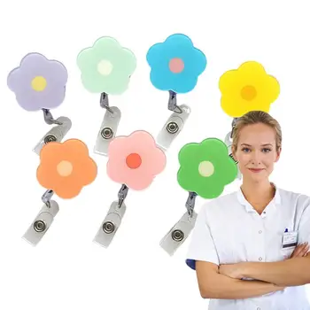 Держатель бейджа медсестры, идентификационные бейджи, Выдвижная клипса с цветочным рисунком, катушки для бейджей, Выдвижная карточка для бейджей для медсестер