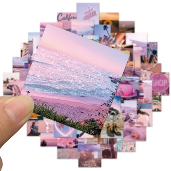 62шт Розовых пейзажных наклеек в стиле INS, эстетичных Калифорнийских солнечных наклеек на багаж, ноутбук, Скейтборд, наклейки на телефон, игрушки