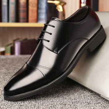 Мужские модельные туфли из коровьей спилка на квадратном каблуке со шнуровкой Four Seasons, увеличивающие рост, мужская деловая официальная одежда, обувь Hw75