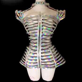 серебристый лазерный зеркальный боди, сексуальный женский комбинезон для ночного клуба, бара, модельная одежда для подиума, одежда для сцены, костюм диджея для танцевального шоу.