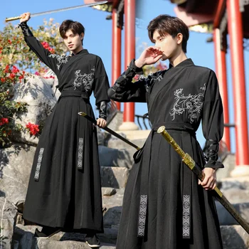 Древнекитайское платье Hanfu Мужские традиционные платья с вышивкой, костюм для косплея боевых искусств в китайском стиле, кимоно, студенческая униформа