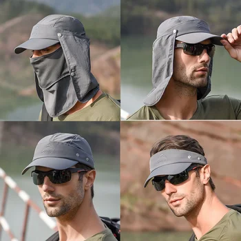 Солнцезащитная кепка для защиты шеи на открытом воздухе Быстросохнущая Шляпа-козырек Для рыбалки, велоспорта, Скалолазания Для мужчин, Съемная Защитная маска для лица, Шляпа для сафари Для женщин