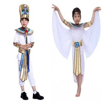 Мальчик Девочка Древний Египет Египетский фараон Клеопатра Принц Принцесса Косплей Костюм Для детского Карнавала Хэллоуин С аксессуарами