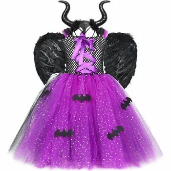 Блестящий Костюм ведьмы Злой Темной королевы на Хэллоуин для детей, карнавальная одежда для вечеринок, платья для косплея, нарядное платье принцессы-пачки для девочек