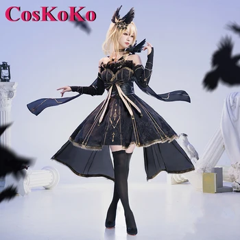 CosKoKo Lumine Косплей Аниме Genshin Impact Костюм Бездна потерь Элегантное Черное вечернее платье Одежда для ролевых игр на Хэллоуин