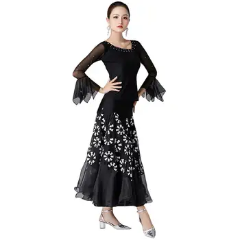 Женское платье для бальных танцев С длинным рукавом, одежда для вальса с принтом снега, Современное платье с цветами, танцевальный костюм для танго
