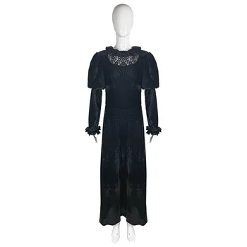 Готическое платье для Хэллоуина, женское винтажное кружевное лоскутное длинное платье с расклешенными рукавами, винтажный костюм Ведьмы для темной вечеринки.