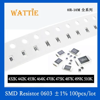 SMD резистор 0603 1% 432K 442K 453K 464 K 470K 475 K 487K 499K 510K 100 шт./лот микросхемные резисторы 1/10 Вт 1.6 мм*0.8 мм