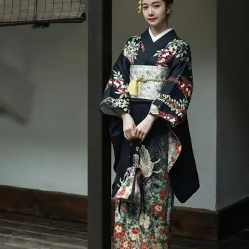 Кимоно, женское вечернее платье, Традиционный ретро вибрационный рукав, Одежда в японском стиле, Длинное Кимоно, Традиционное Кимоно