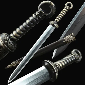 Замечательный высококачественный Короткий китайский меч Бин Хун Цзянь, Острое Сложенное лезвие из дамасской стали, Медная ручка Цзянь, Полный Тан