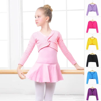 Балетные топы для девочек, Танцевальные трико, пальто, балетная одежда с высокой талией, Детское гимнастическое трико с длинным рукавом, 9 цветов