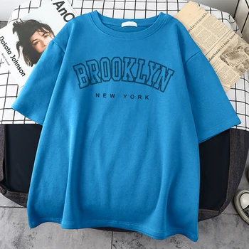 Бруклин, Нью-Йорк, США, Хлопчатобумажные мужские футболки с принтом, свободная незаменимая футболка, Мягкая футболка оверсайз, Повседневная индивидуальная футболка