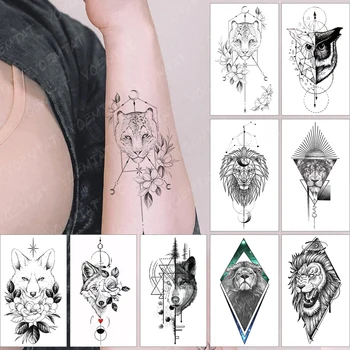 Детские наклейки, водонепроницаемая временная татуировка, Геометрическая Луна, Леопард, Лев, Цветочная татуировка, Женский, мужской боди-арт, детские поддельные татуировки
