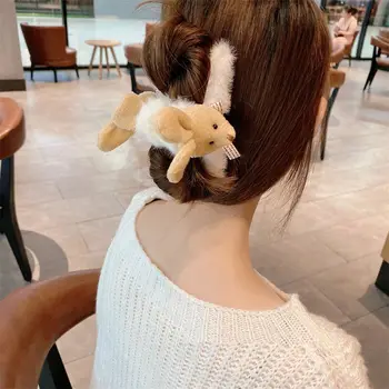 Женский головной убор с держателем для конского хвоста, плюшевая заколка для волос в корейском стиле, женская заколка-краб, аксессуары для волос с когтями из кроличьей шерсти