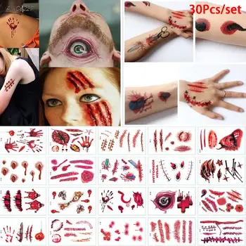30 ШТ., водонепроницаемые временные татуировки на Хэллоуин для леди, женщин, 3D-реальности, шрам от крови Вампира, Дизайн татуировки, наклейка