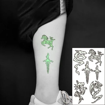 Водонепроницаемая временная светящаяся татуировка-наклейка Дракон Лошадь Животное Меч Флэш-тату Поддельная татуировка для детей, женщин, мужчин