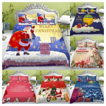 Рождественский комплект постельного белья с цифровой печатью, пододеяльник, наволочка, праздничный подарок, полиэстер Санта Клаус