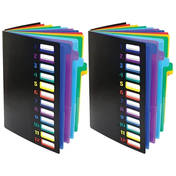 Папка для файлов с 24 прозрачными карманами, 12 цветных вкладок, вмещает 300 листов, органайзер для файлов, пронумерованный указатель на обложке 2ШТ