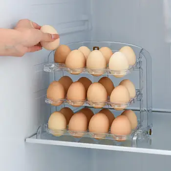 Контейнер для яиц для холодильника, складная подставка для яиц, Органайзер для яиц в холодильнике, 3-Слойный лоток для яиц большой емкости, Многоразовый ящик для хранения яиц.
