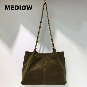 Женские сумки-тоут в английском стиле MEDIOW, роскошная дизайнерская сумка и портмоне 2023 года выпуска, из искусственной замши, на цепочке под мышками, через плечо.