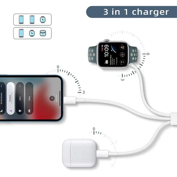 Быстрый портативный кабель 3 в 1 Для зарядных устройств Apple Watch серии 8 7 6 SE и iPhone серии 14 13 12