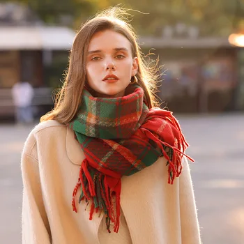 Осенний женский Новый Элегантный шарф в клетку, комфортная теплая утепленная шаль для женщин, зимний повседневный шейный платок для девочек в консервативном стиле