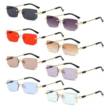 Прямоугольные Солнцезащитные Очки Y2K Без Оправы, Модные Очки UV400 Оттенков для Женщин и Мужчин