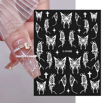 6шт Набор голографических серебряных наклеек для ногтей, преломляющих свет, Дизайн больших бабочек, Слайдеры 