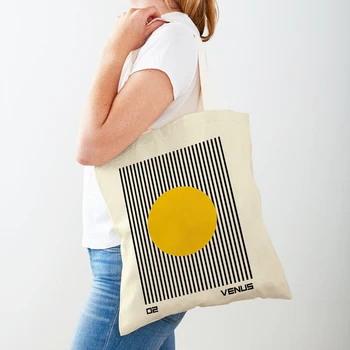 Выставка Bauhaus Уникальные женские сумки для покупок с двойным принтом, повседневная холщовая сумка в винтажном стиле, детская сумка для покупок на плечо