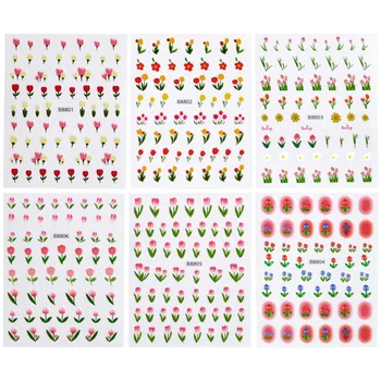 1 лист 3D Стикер Для Дизайна ногтей С Цветком Тюльпана (8 * 10 см) Рождественские Розовые Цветы Наклейки Для Ногтей DIY Самоклеящиеся Наклейки Для Маникюра С цветами