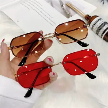 Прямоугольные солнцезащитные очки с защитой UV400, Маленькие солнцезащитные очки без оправы, квадратные ретро-оттенки для пляжа/путешествий/уличной одежды