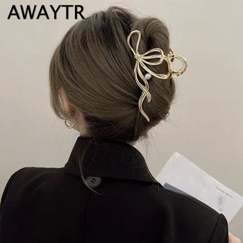 AWAYTR Woman Роскошный дизайн ленты, Жемчужно-серебряные когти для волос, заколки для волос, женские аксессуары для волос, заколки для волос, заколка для волос
