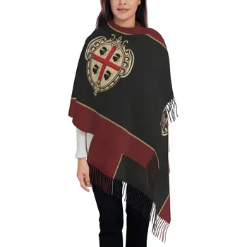 Винтажный шарф с кисточками с гербом Сардинии, женская мягкая итальянская патриотическая шаль Sardegna, женские зимние шарфы-накидки