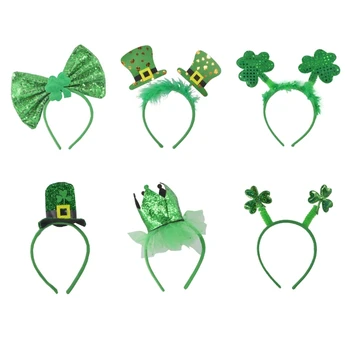 Зеленый обруч для волос на удачу в любой день Стильная ирландская шляпа Head Bopper