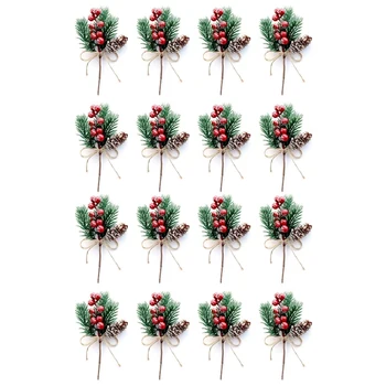Красные ягодные стебли, сосновые ветки, вечнозеленые рождественские ягоды, декор, 16 ШТ., искусственные сосновые шишки, ветка, венок для рукоделия, выбор