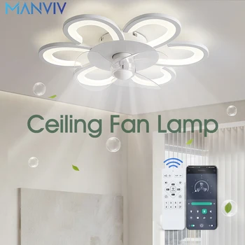 Потолочный Вентилятор MANVIV со Светом и Пультом Дистанционного Управления APP Dimmable LED Flower Fan для Гостиной С Внутренним Освещением Украшения дома