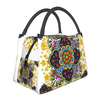 Изготовленные на заказ Мексиканские сумки для ланча с цветами Talavera Мужские и женские ланч-боксы с термоизоляцией для работы, отдыха или путешествий