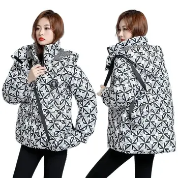 2023 Новая модная пуховая куртка с хлопковой подкладкой с принтом, женская короткая корейская версия, Свободная толстая теплая темпераментная куртка tide