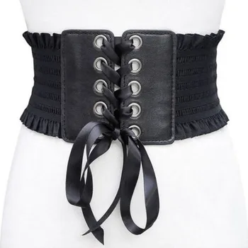 Модные готические эластичные ремни для женщин, сексуальный черный широкий корсетный пояс из искусственной кожи, женские Cinturones Para Mujer, широкие пояса в виде сердца