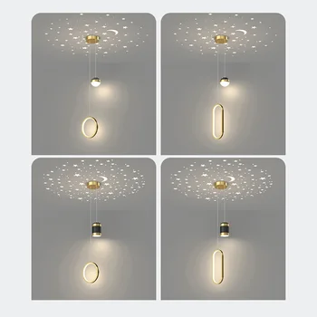 Современные подвесные светильники из черного золота со звездной проекцией, прикроватный потолочный светильник для спальни, светодиодная домашняя люстра Lustre