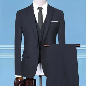 Высококачественный свадебный однотонный костюм (костюм + жилет + брюки), комплект из 3/2 предметов, Новый мужской модный Красивый тренд Smart Casual