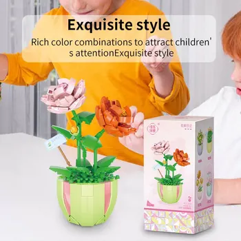 Украшение для растений, развивающая игрушка для детей, Букет, модель в горшке, Кирпичный цветок, Строительный блок, Пластиковый Креативный пазл, подарок