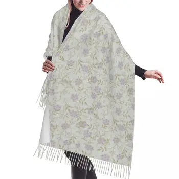 Стильный шарф Уильяма Морриса с Жасминовым узором, Сиренево-Оливковый Шарф с кисточками, Женская зимняя осенняя теплая шаль, женские Универсальные шарфы