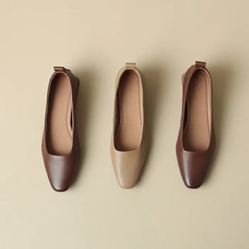 Женские туфли-лодочки на толстом каблуке с квадратным носком, элегантные женские туфли из натуральной кожи, пикантные элегантные женские офисные туфли A102